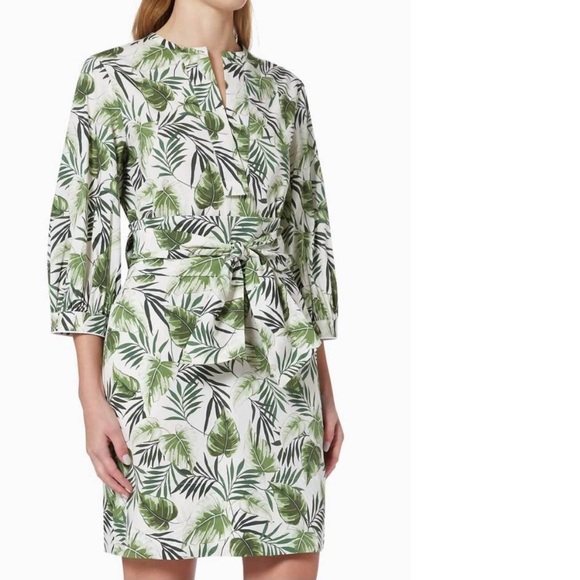 Reformation Marella Jervis belted botanical palm print dress in cream and green - Picture 7 of 10
